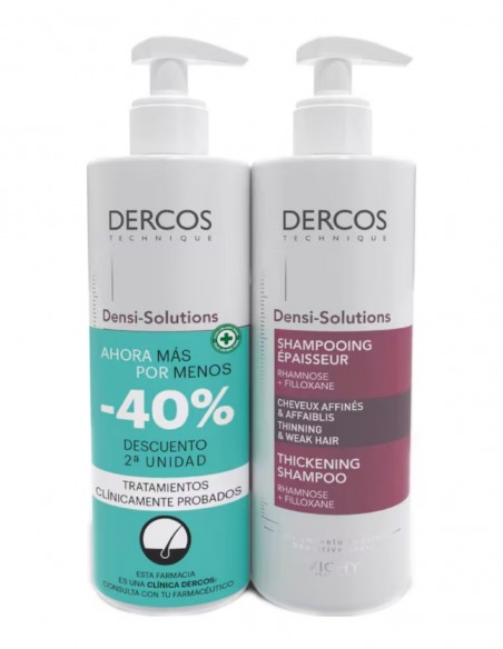 Vichy Dercos Technique Champú Densificador Densi-Solutions Cabellos Finos y Debilitados 400+400 ml - 40% Dto 2ª Unidad