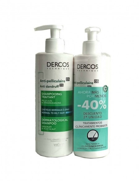 Vichy Dercos Technique Champú Anticaspa Cabello Normal a Graso 390+390 ml - 40% Dto 2ª Unidad