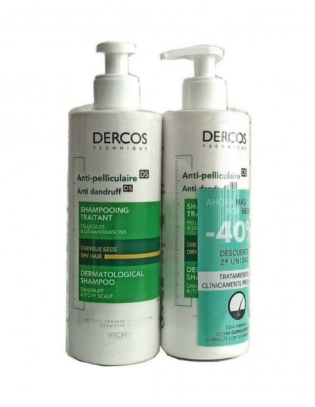 Vichy Dercos Technique Champú Anticaspa Cabello Seco 390+390 ml - 40% Dto 2ª Unidad