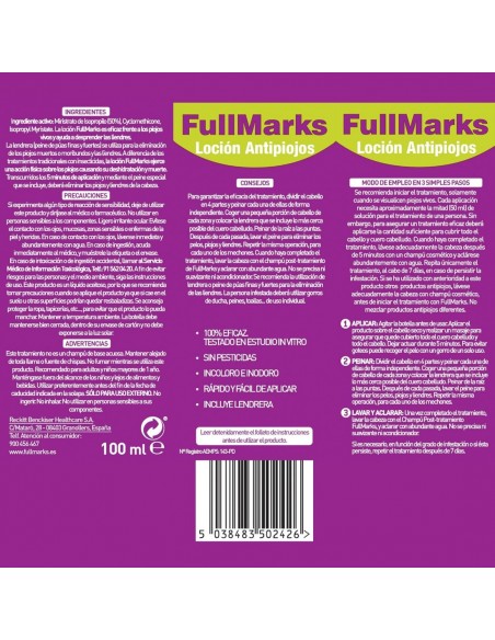 FullMarks Loción Antipiojos 100 ml + Lendrera