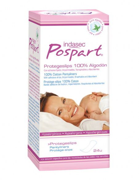 Indasec Pospart Protegeslips Tocológicos 100% Algodón - 24 unidades