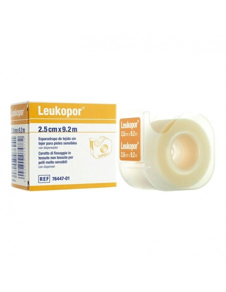 Leukopor Esparadrapo Papel Blanco con Dispensador 2,5 cm x 9,2 m