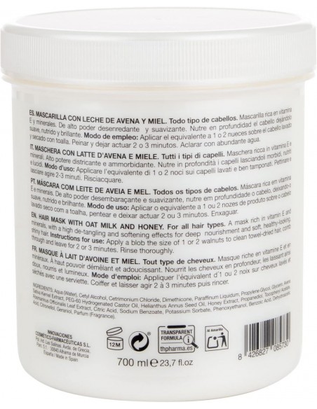 Thader Pharma Mascarilla Capilar Suavidad y Brillo con Leche de Avena y Miel Todo Tipo de Cabellos 700 ml
