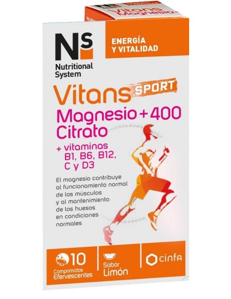 Ns Vitans Sport Magnesio+400 Citrato y Vitaminas 10 comprimidos efervescentes