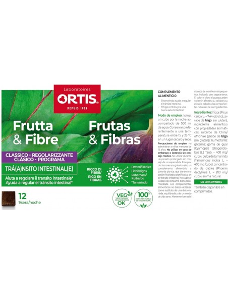 Ortis Frutas & Fibras Clásico Tránsito Intestinal 12 cubos