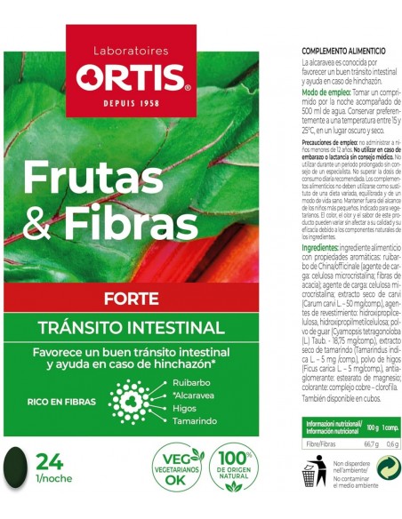 Ortis Frutas & Fibras Forte Tránsito Intestinal 24 comprimidos