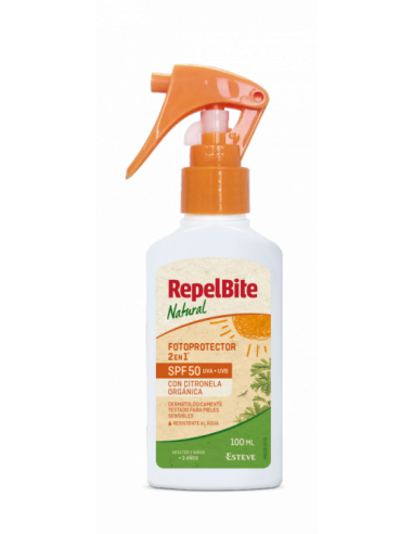 RepelBite Natural 2 en 1 Spray Fotoprotector...