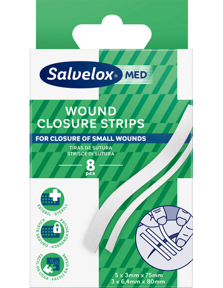 Salvelox Med Tiras Sutura Recortables 5 unidades 3x75 mm y 3 unidades 6,4x80 mm
