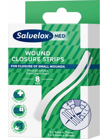 Salvelox Med Tiras Sutura Recortables 5 unidades 3x75 mm y 3 unidades 6,4x80 mm