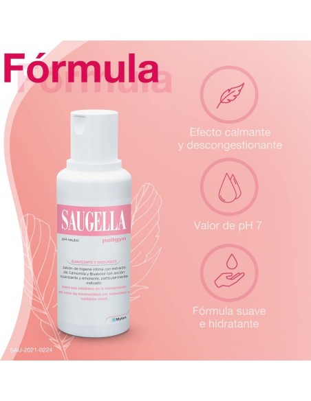 Saugella Poligyn Jabón pH neutro Suavizante y Emoliente Higiene Íntima 250 ml