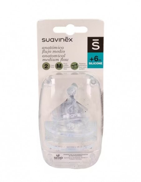 Suavinex Tetina Anatómica de Silicona Flujo Medio +6m - 2 unidades