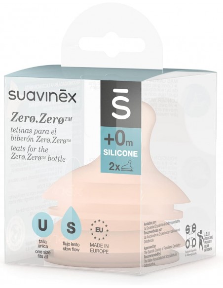 Suavinex Tetina de Silicona para Biberón Zero.Zero Flujo Lento +0m - 2 unidades