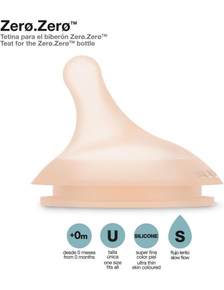 Suavinex Tetina de Silicona para Biberón Zero.Zero Flujo Lento +0m - 2 unidades