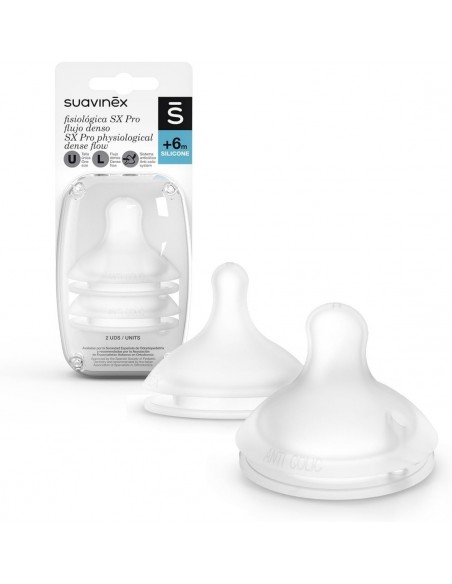 Suavinex Tetina Fisiológica SX Pro de Silicona Flujo Denso +6m - 2 unidades