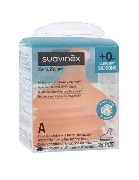 Suavinex Tetina Silicona Fujo Adaptable para Biberón Zero.Zero +0m - 2 unidades