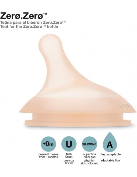 Suavinex Tetina Silicona Fujo Adaptable para Biberón Zero.Zero +0m - 2 unidades