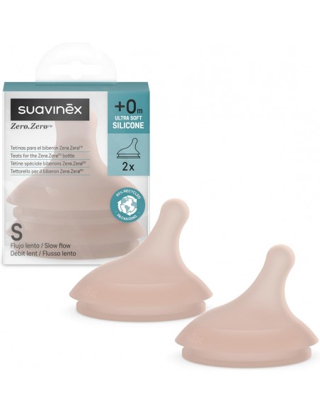 Suavinex Tetina Silicona Flujo Lento para Biberón Zero.Zero +0m - 2 unidades
