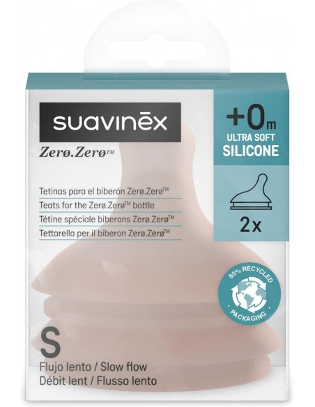 Suavinex Tetina Silicona Flujo Lento para Biberón Zero.Zero +0m - 2 unidades