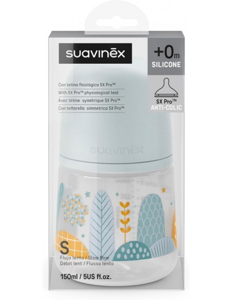 Suavinex Biberón Tetina Fisiológica SX Pro de Silicona Flujo Lento 150 ml +0m
