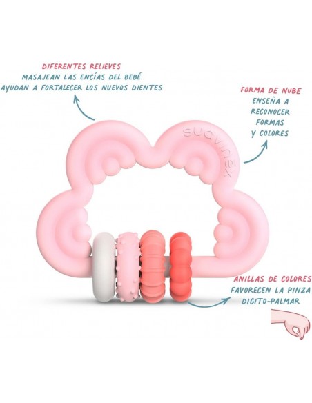 Suavinex Mordedor Didactico Silicona Suave Nube Rosa +6m