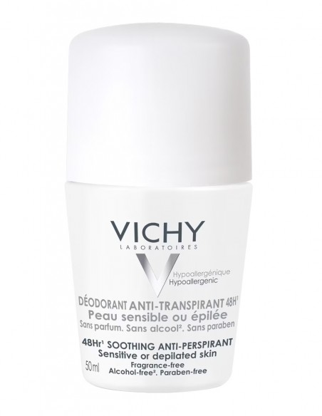 Vichy Desodorante Roll-on 48h Antitranspirante Piel Sensible o Depilada Sin Perfume 50 ml