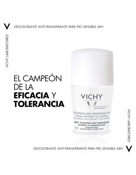 Vichy Desodorante Roll-on 48h Antitranspirante Piel Sensible o Depilada Sin Perfume 50 ml
