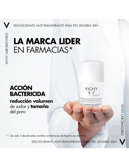 Vichy Desodorante Roll-on 48h Antitranspirante Piel Sensible o Depilada Sin Perfume 50 ml