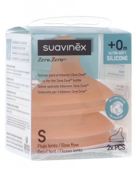 Suavinex Tetina Silicona Flujo Lento para Biberón Zero.Zero +0m - 2 unidades