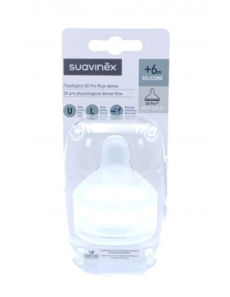 Suavinex Tetina Fisiológica SX Pro de Silicona Flujo Denso +6m - 2 unidades