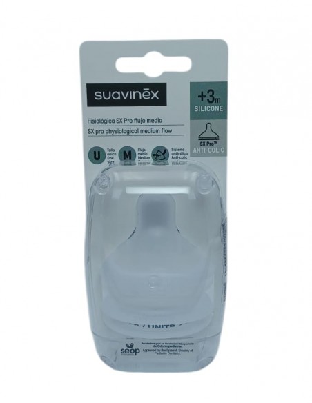 Suavinex Tetina Fisiológica SX Pro de Silicona Flujo Medio +3m - 2 unidades