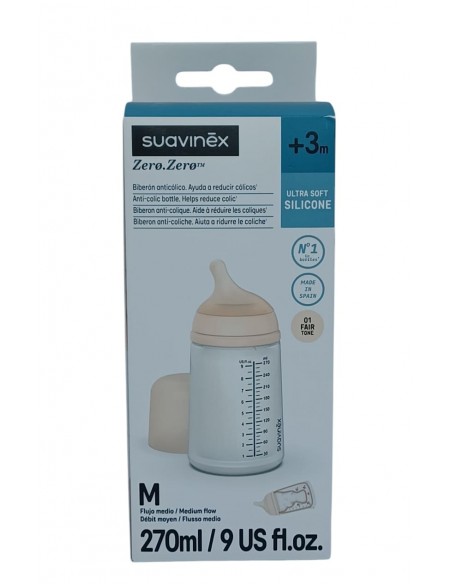 Suavinex Biberón Anticólico Zero.Zero Tetina de Silicona Flujo Medio Lactancia Mixta +3m  270 ml
