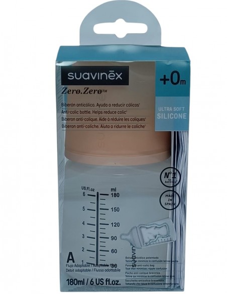 Suavinex Biberón Anticólico Zero.Zero Tetina de Silicona Flujo Adaptable Lactancia Mixta +0m  180 ml