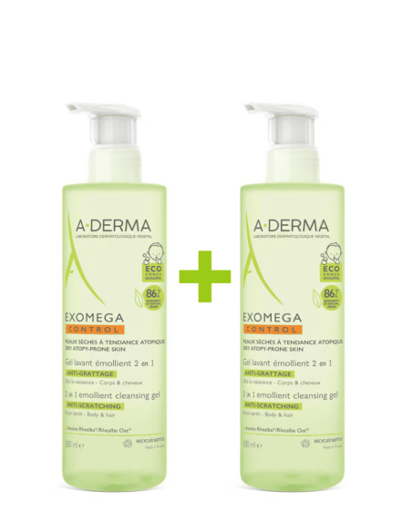 Aderma Exomega Control Gel Limpiador Emoliente 2 en 1 Anti-irritación - 2x500 ml