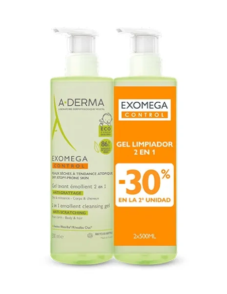 Aderma Exomega Control Gel Limpiador Emoliente 2 en 1 Anti-irritación - 2x500 ml