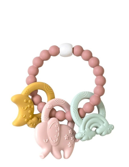 Saro Mordedor Ele-Fun 100% Silicona Premium BPA Free Color Azul/Rosa +3 meses
