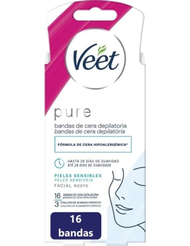 Veet Pure 16 Bandas Cera Depilatoria Facial...