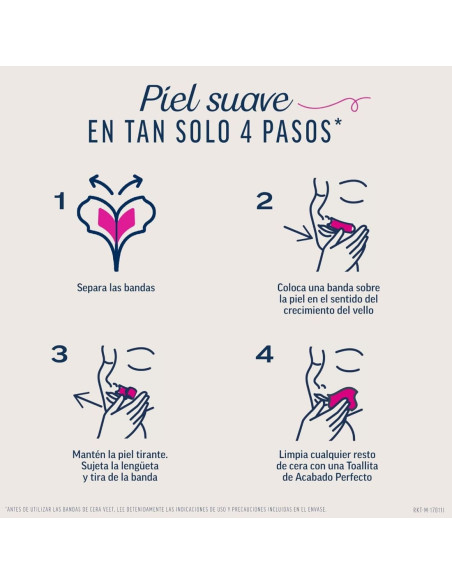 Veet Pure 16 Bandas Cera Depilatoria Facial Piel Sensible  3 Toallitas Acabado Perfecto