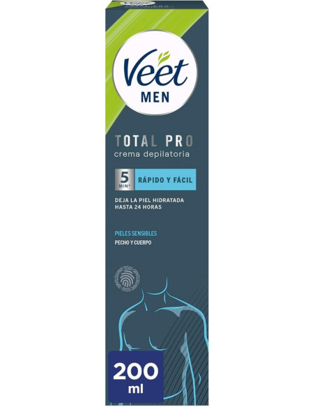 Veet Men Total Pro Crema Depilatoria Pecho y Cuerpo Piel Sensible 200 ml