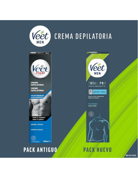 Veet Men Total Pro Crema Depilatoria Pecho y Cuerpo Piel Sensible 200 ml
