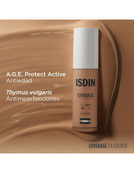 Isdin Coverage Base de Maquillaje con muy alta protección SPF 50+ Color 4.0 Golden - 30 g