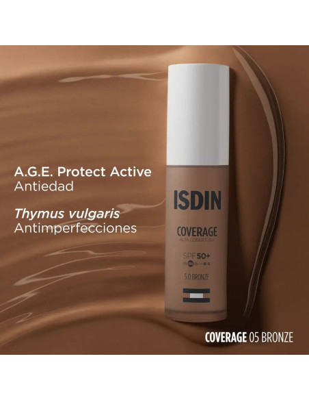 Isdin Coverage Base de Maquillaje con muy alta protección SPF 50+ Color 5.0 Bronze - 30 g