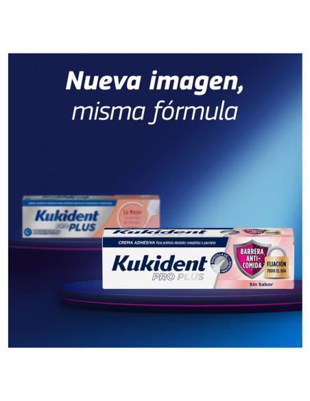 Kukident Pro Plus Crema Adhesiva Prótesis Dental Barrera Anti-Comida Sin Sabor 57 g