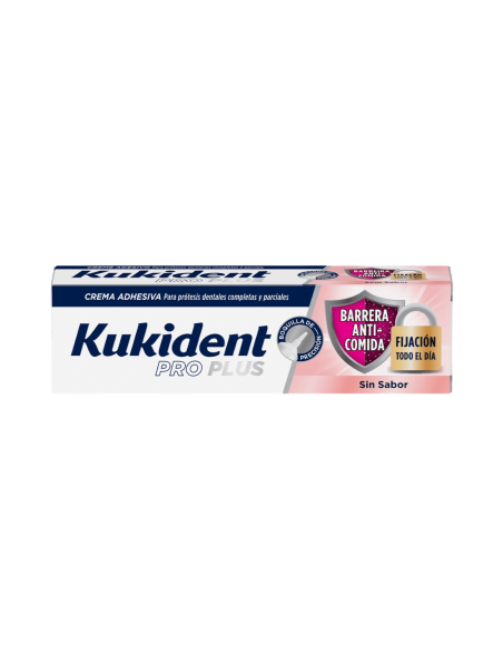 Kukident Pro Plus Barrera Anti-Comida Crema Adhesiva Prótesis Dental Sin Sabor 40 g