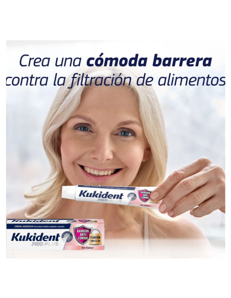 Kukident Pro Plus Barrera Anti-Comida Crema Adhesiva Prótesis Dental Sin Sabor 40 g