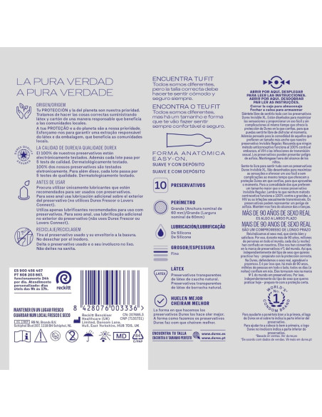 Durex Preservativo Invisible XL 10 unidades