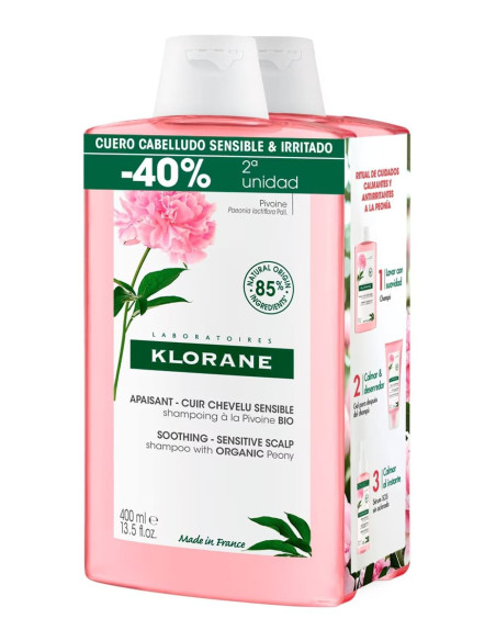Klorane Duplo Champú Calmante a la Peonia Bio 2x400 ml