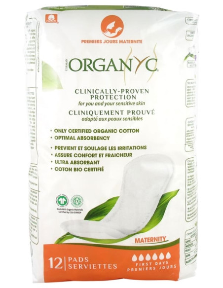 Organyc Primeros Días de Maternidad Compresas Algodón Orgánico Extra Absorbentes 12 u