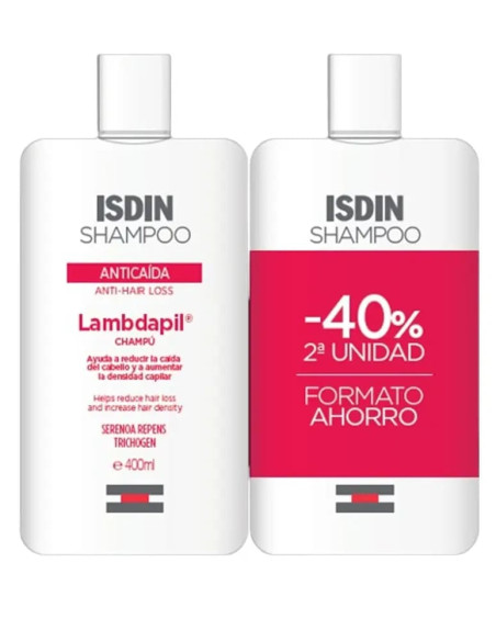 Isdin Lambdapil Champú Anti-Caída Duplo 400+400 ml 40% Dto 2ª Unidad